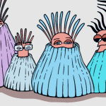 illustration of 4 anthropomorphized barnacles