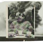 woman drinking coffee with smoke